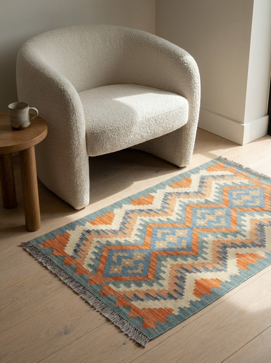 Kelim Gashgai — Handmade, 83x120 cm, Multicolor, 100% Virgin Wool | Detail view