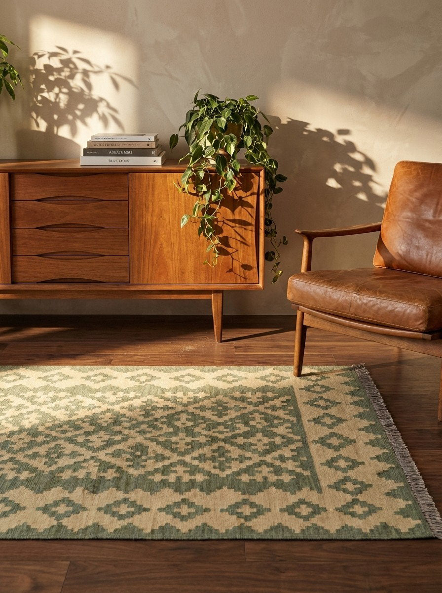 Kelim Gashgai — Handgefertigt, 160x98 cm, Beige, 100% Virgin Wool | Back view