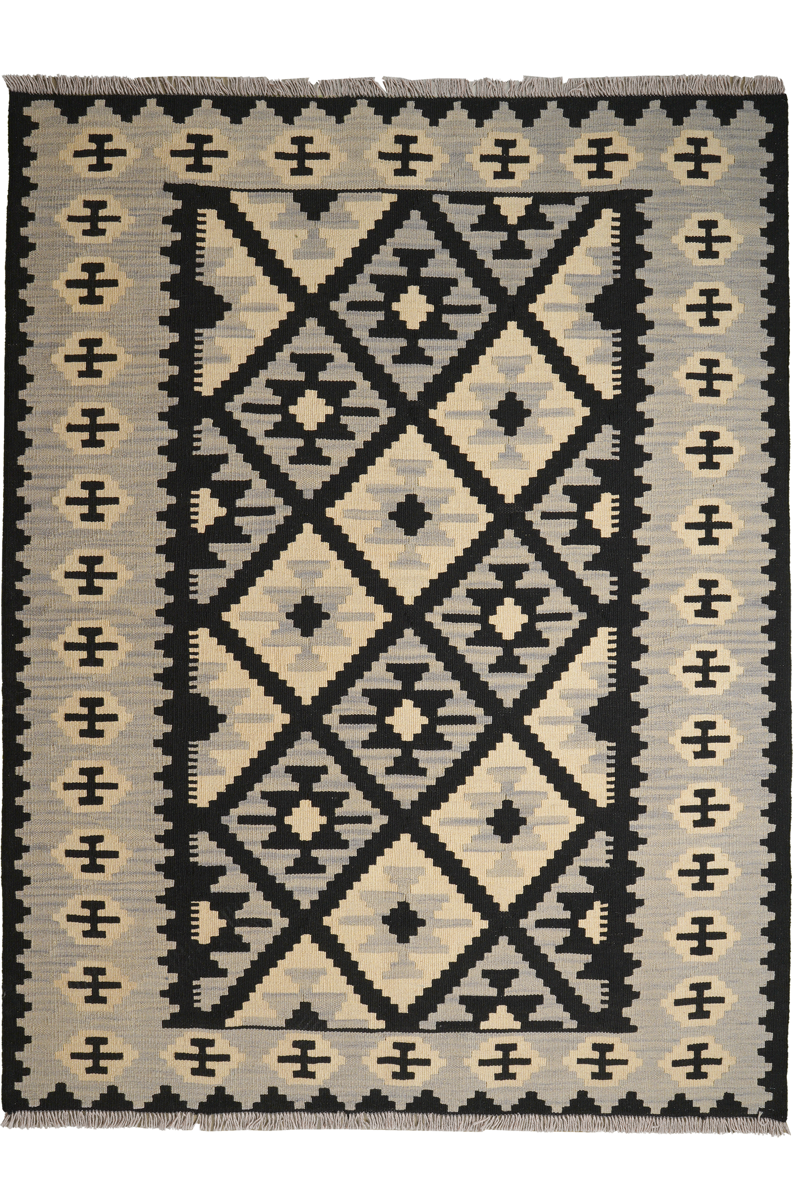 Kelim Gashgai — Handgefertigt, 195x149 cm, Beige, 100% Virgin Wool | Main view