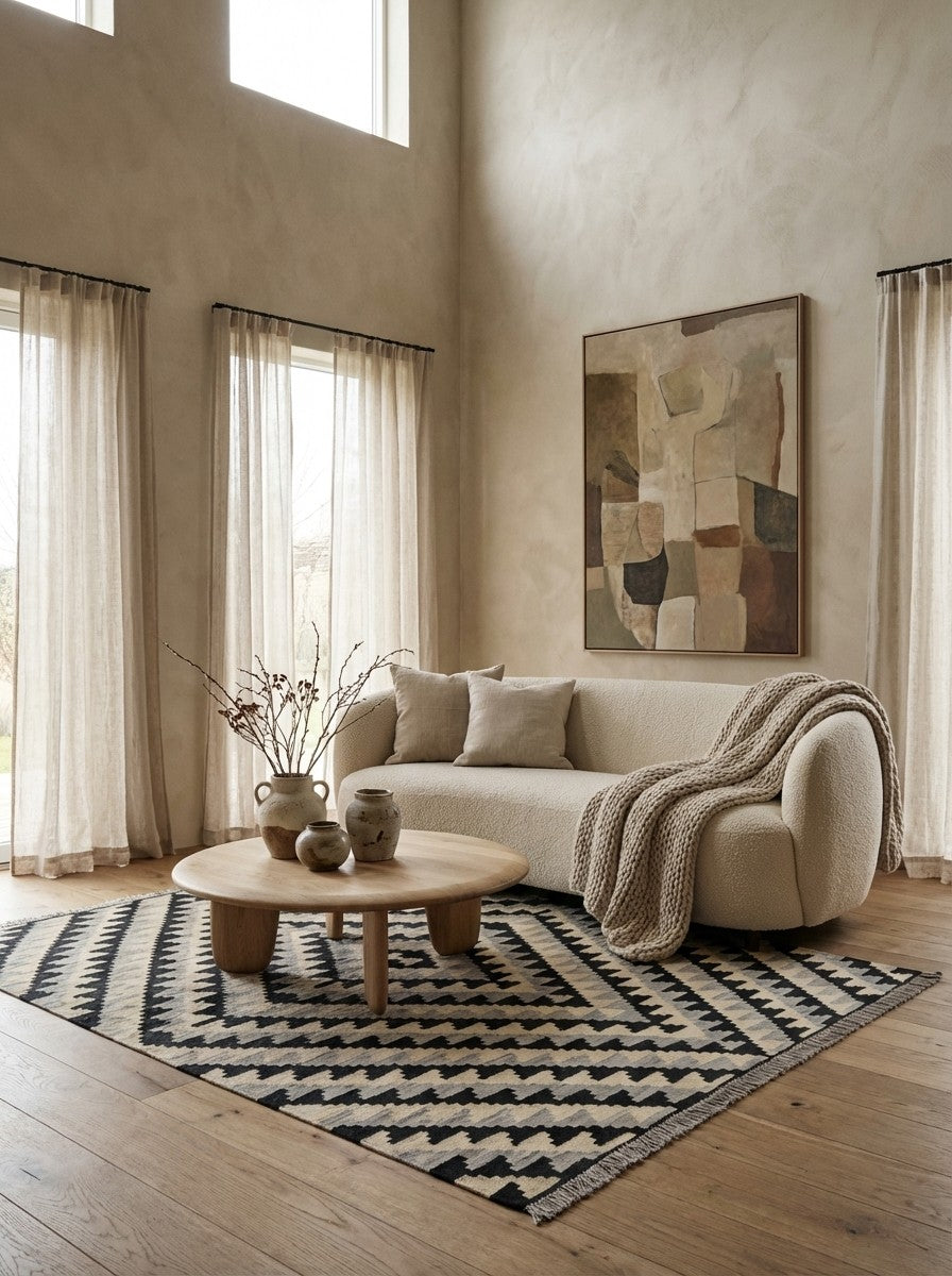 Kelim Gashgai — Handmade, 154x194 cm, Beige, 100% Virgin Wool | Detail view