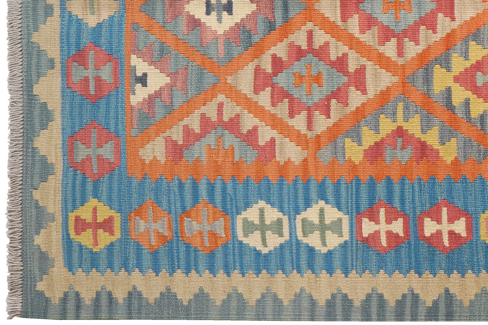 Kelim Gashgai — Handmade, 126x175 cm, Orange, 100% Virgin Wool | View 3