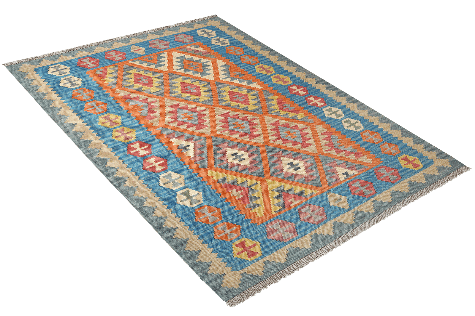 Kelim Gashgai — Handmade, 126x175 cm, Orange, 100% Virgin Wool | View 4