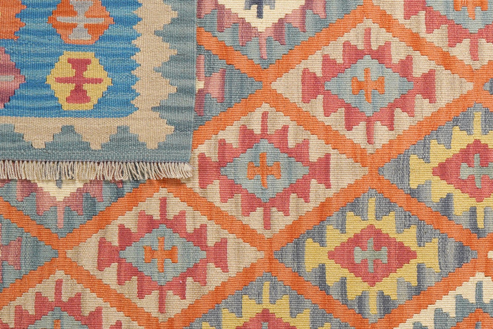 Kelim Gashgai — Handmade, 126x175 cm, Orange, 100% Virgin Wool | View 6