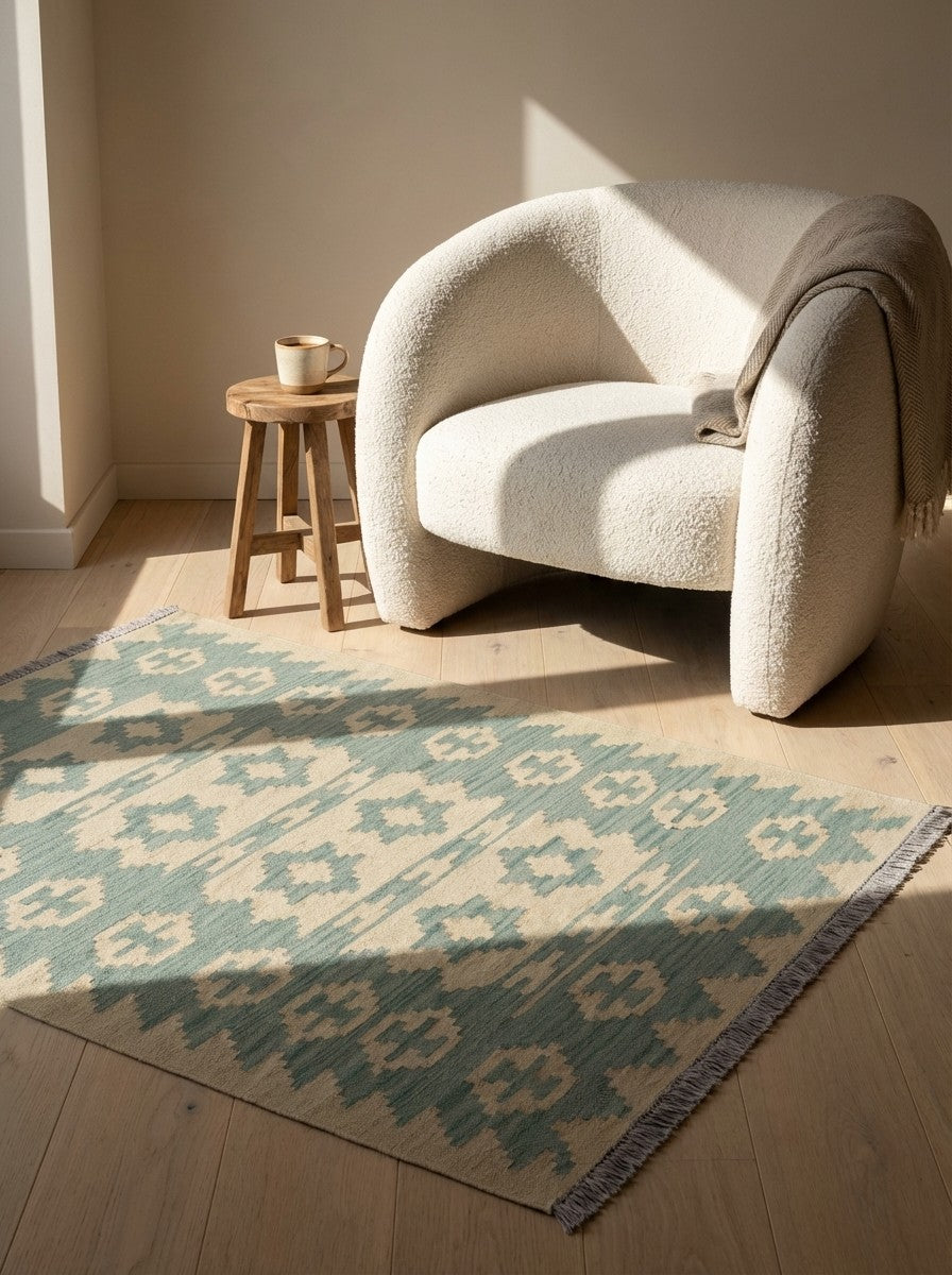 Kelim Gashgai — Handmade, 100x145 cm, Beige, 100% Virgin Wool | Detail view