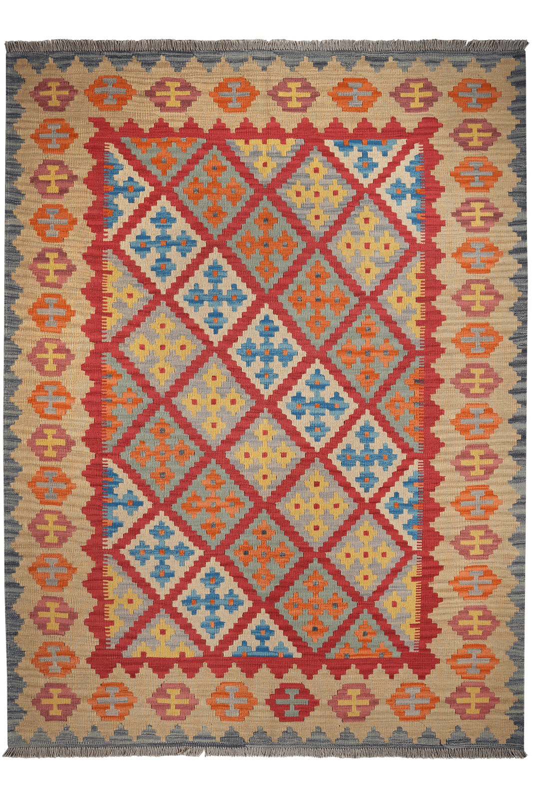 Kelim Gashgai — Handmade, 174x235 cm, Red, 100% Virgin Wool | Main view