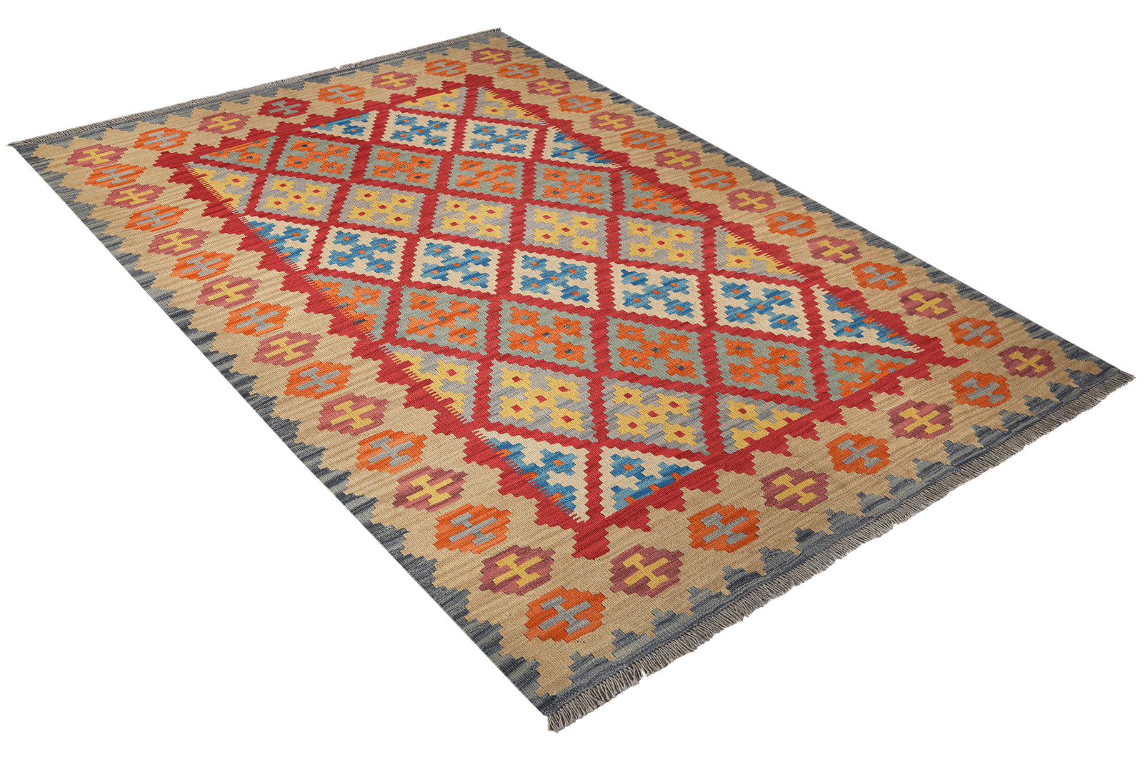 Kelim Gashgai — Handmade, 174x235 cm, Red, 100% Virgin Wool | View 4