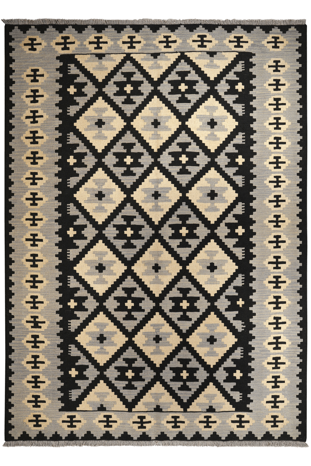 Kelim Gashgai — Handmade, 173x240 cm, Black, 100% Virgin Wool | Main view