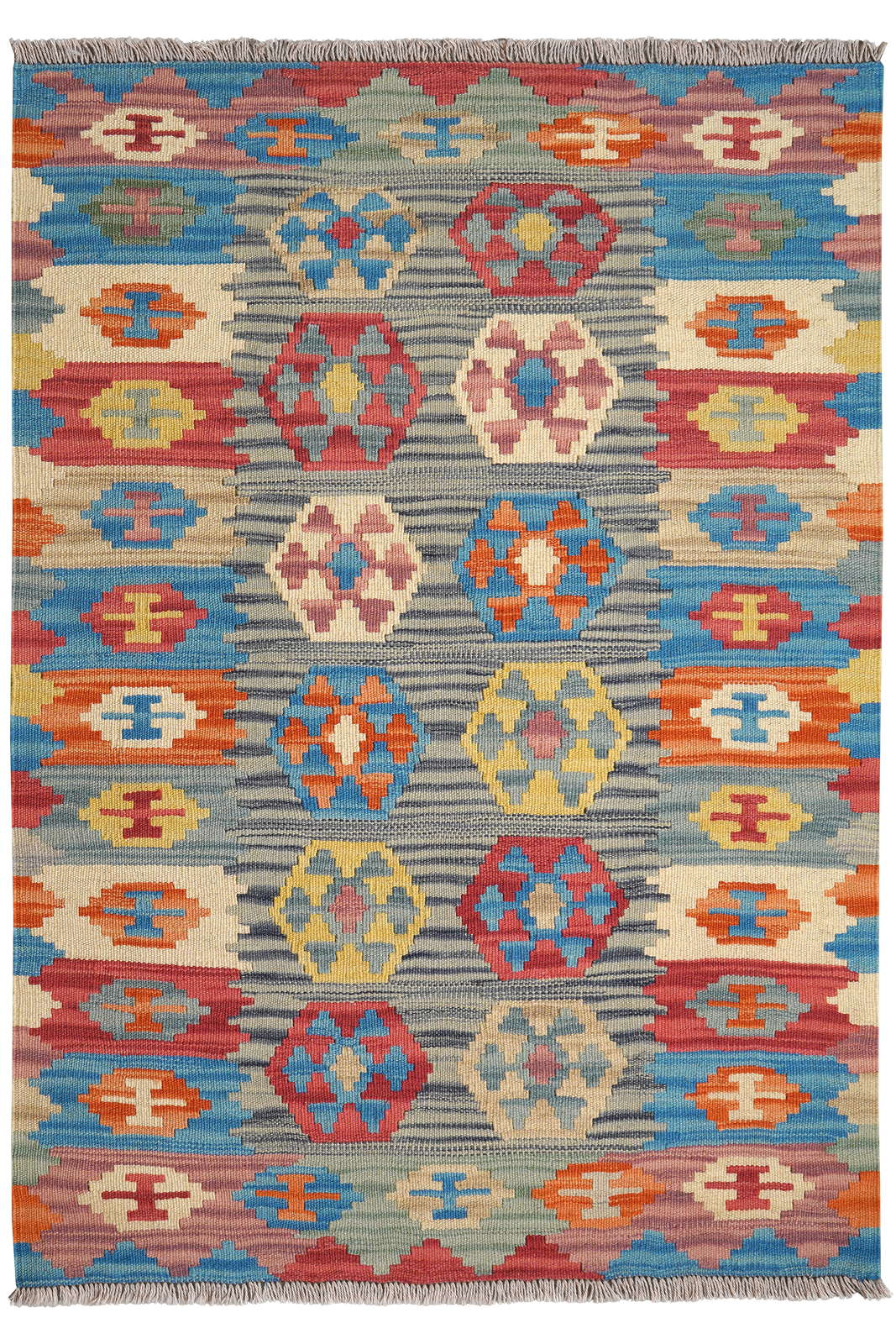 Kelim Gashgai — Handmade, 100x146 cm, Grey, 100% Virgin Wool | Main view