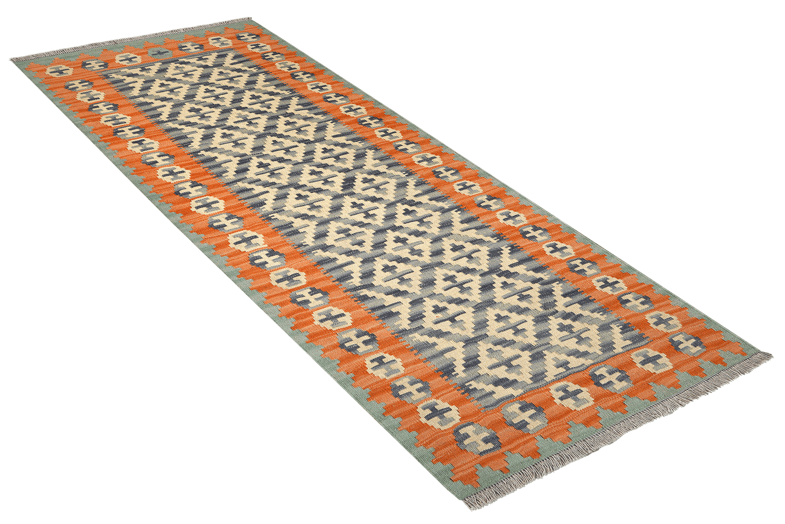 Kelim Gashgai — Handmade, 85x198 cm, Blue, 100% Virgin Wool | View 4