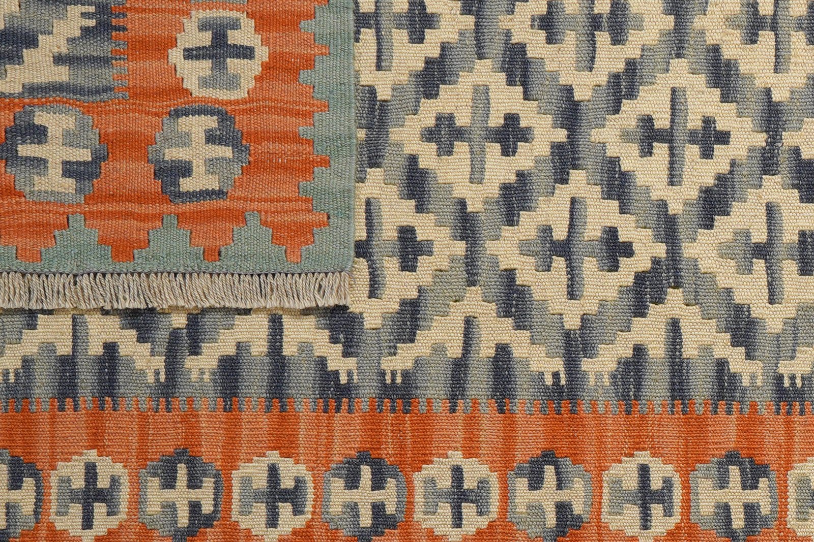 Kelim Gashgai — Handmade, 85x198 cm, Blue, 100% Virgin Wool | View 6