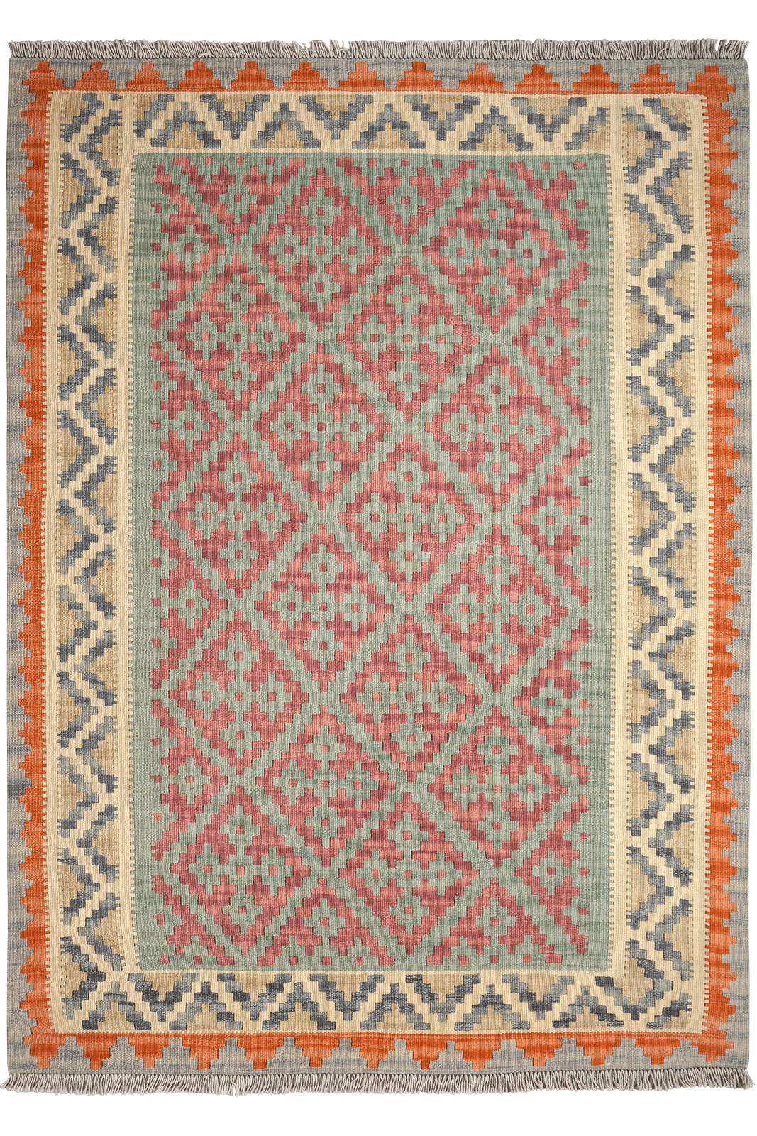 Kelim Gashgai — Handmade, 129x182 cm, Green, 100% Virgin Wool | Main view