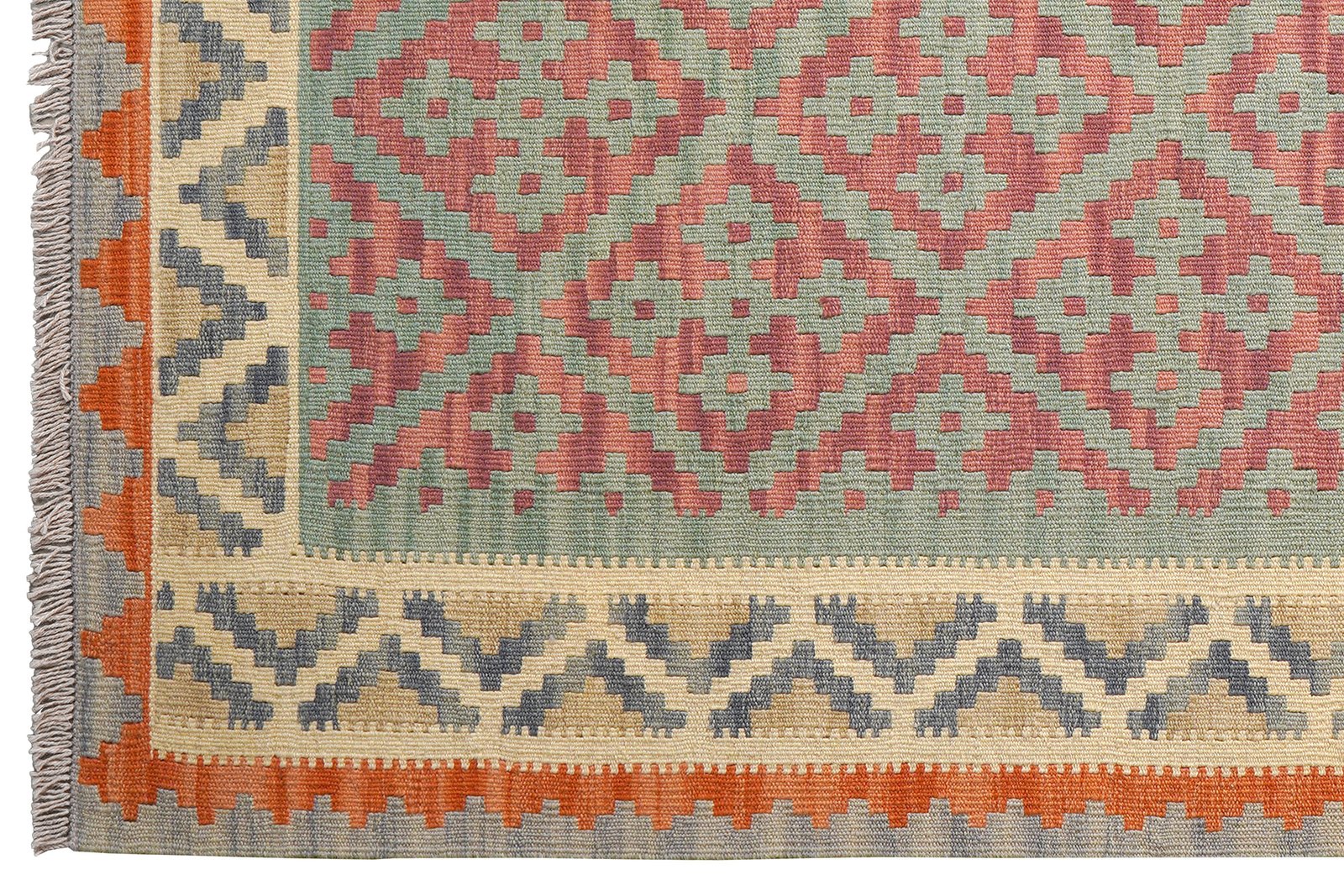 Kelim Gashgai — Handmade, 129x182 cm, Green, 100% Virgin Wool | View 3