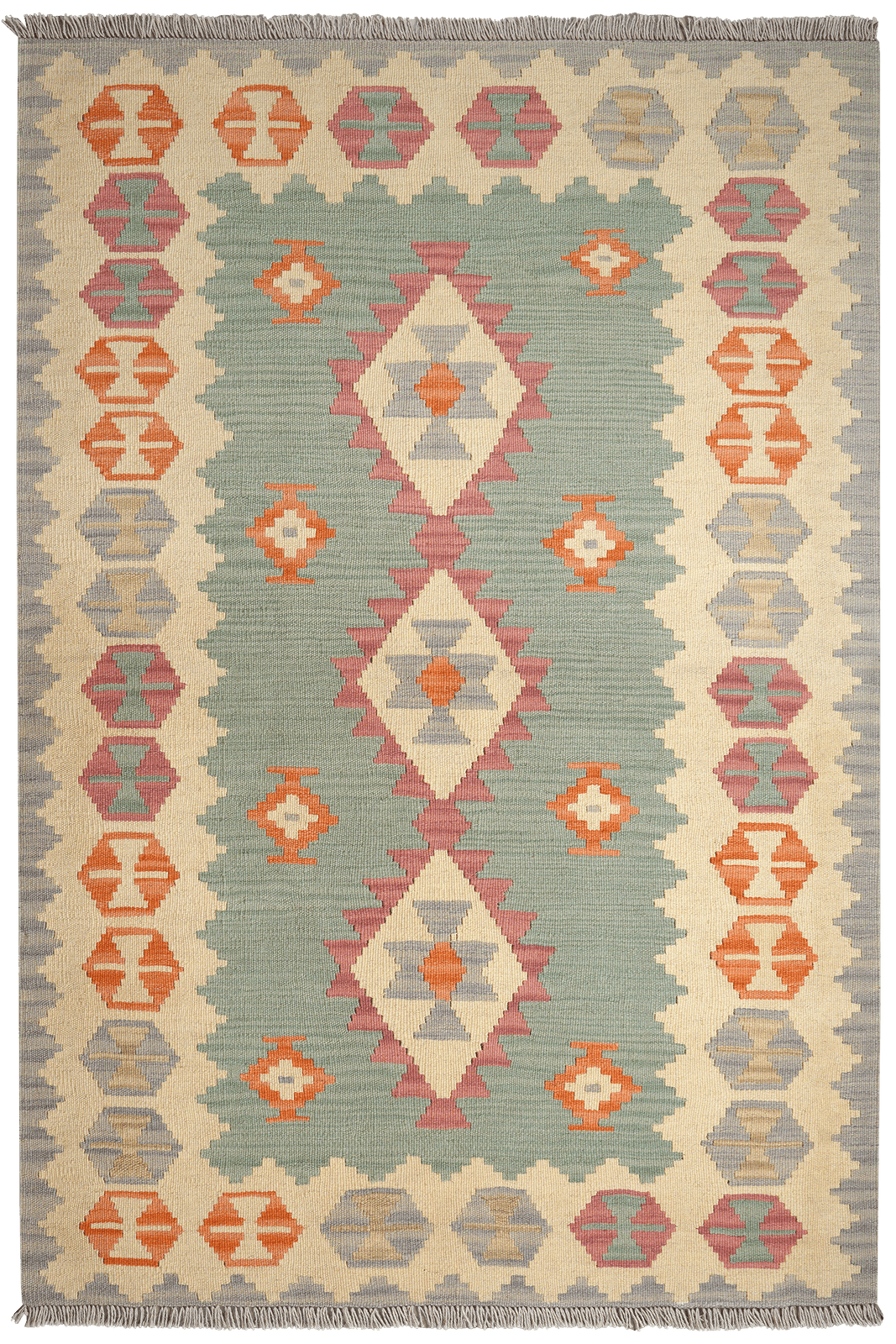 Kelim Gashgai — Handmade, 121x180 cm, Green, 100% Virgin Wool | Main view