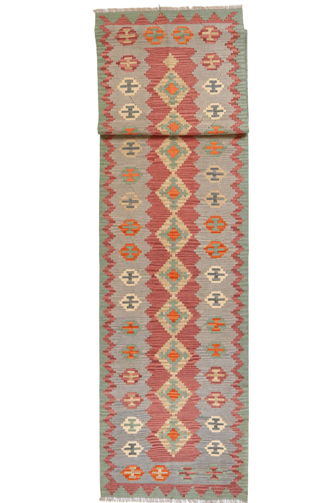 Kelim Gashgai — Handmade, 106x490 cm, Pink, 100% Virgin Wool | Main view