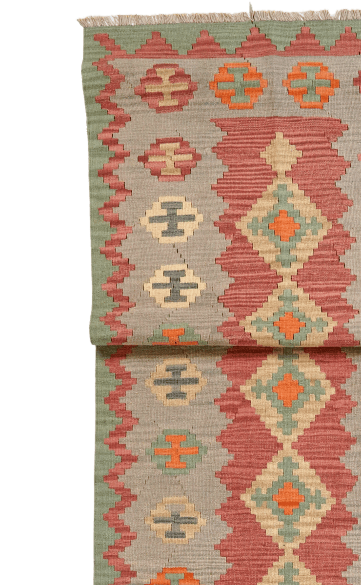 Kelim Gashgai — Handmade, 106x490 cm, Pink, 100% Virgin Wool | View 3