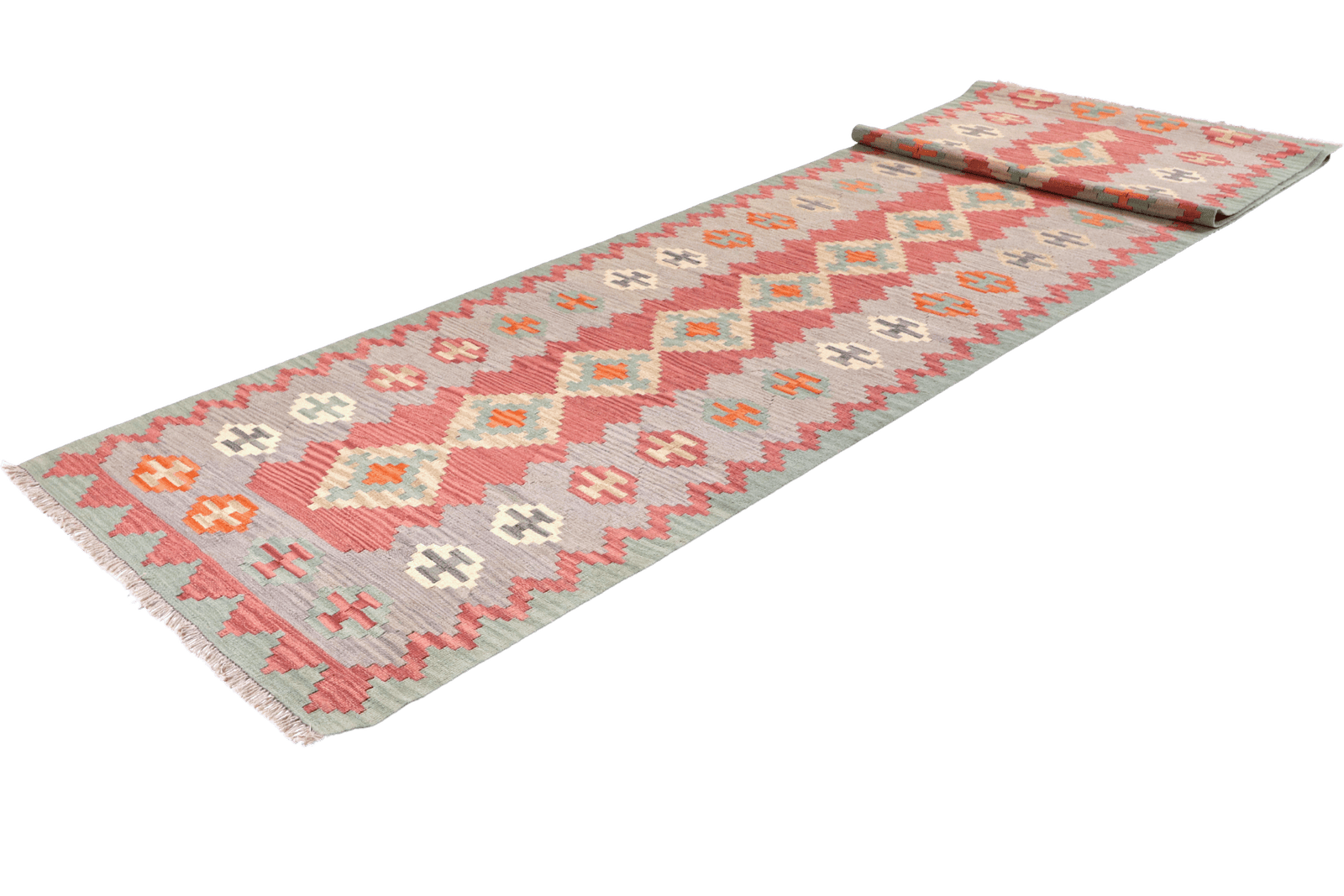Kelim Gashgai — Handmade, 106x490 cm, Pink, 100% Virgin Wool | View 6