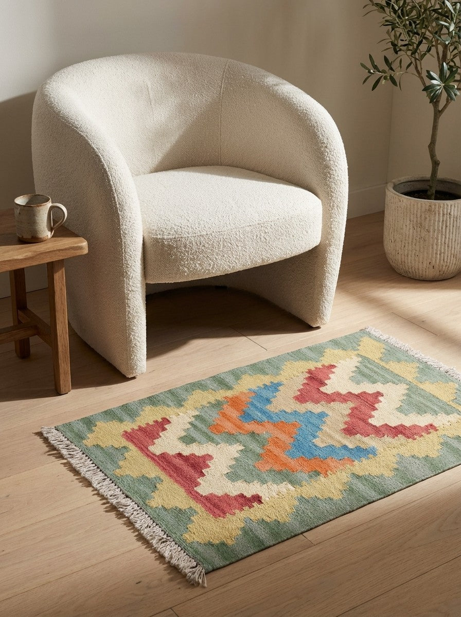 Kelim Gashgai — Handmade, 41x59 cm, Multicolor, 100% Virgin Wool | Detail view