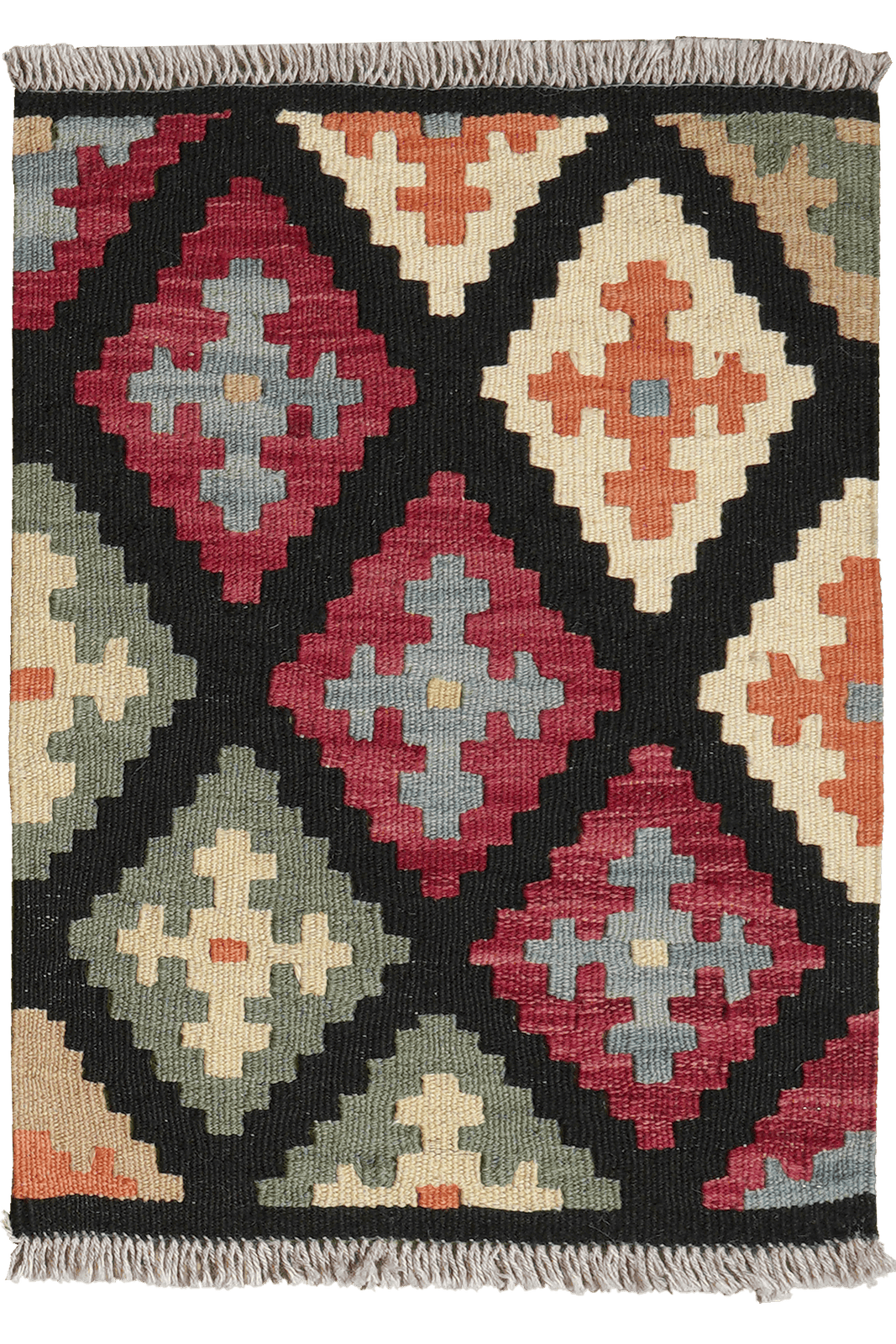 Kelim Gashgai — Handmade, 45x65 cm, Black, 100% Virgin Wool | Main view