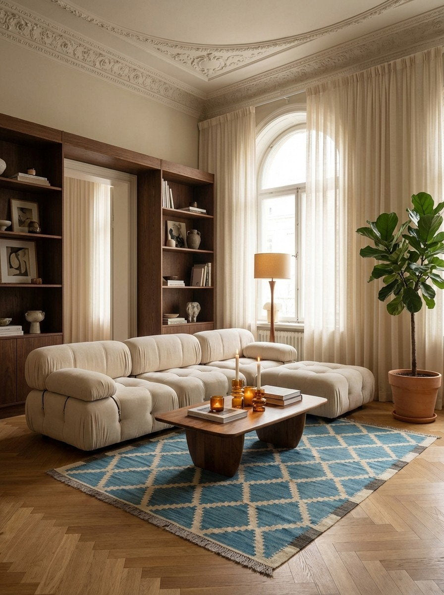 Kelim Gashgai — Handgefertigt, 177x124 cm, Beige, 100% Virgin Wool | Back view