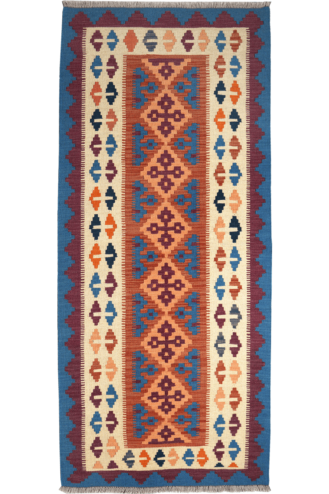 Kelim Gashgai — Handmade, 84x197 cm, Orange, 100% Virgin Wool | Main view