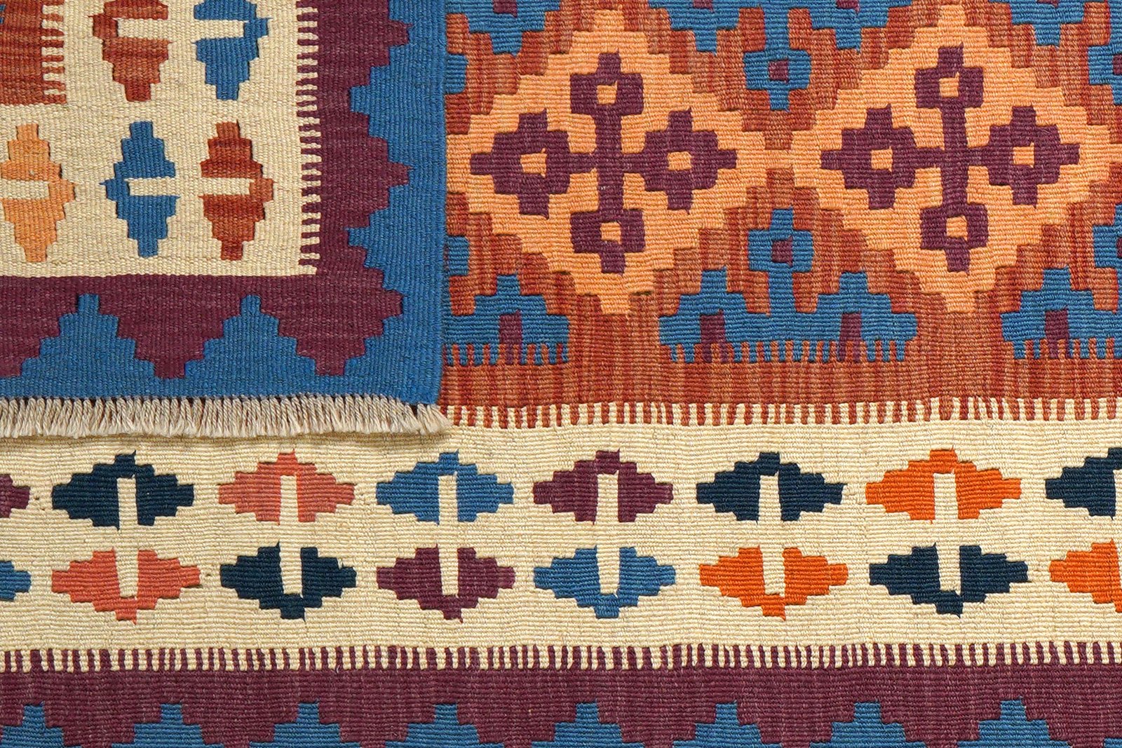Kelim Gashgai — Handmade, 84x197 cm, Orange, 100% Virgin Wool | View 6