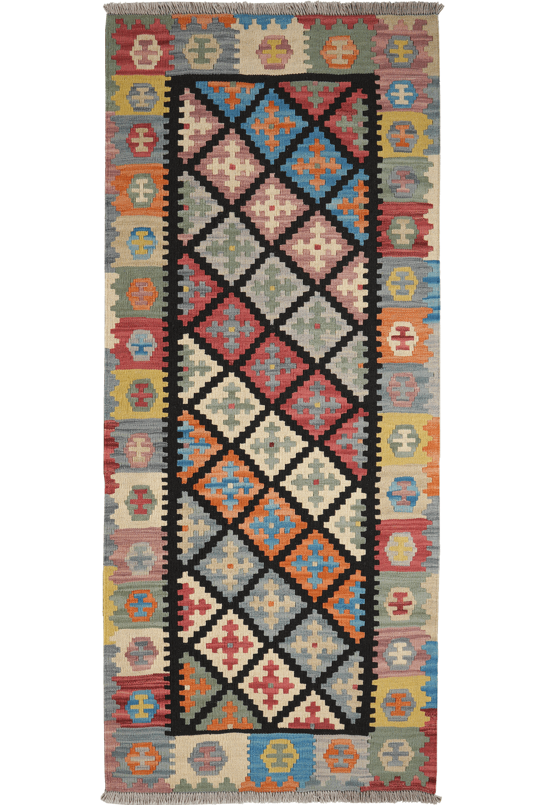 Kelim Gashgai — Handmade, 82x197 cm, Black, 100% Virgin Wool | Main view