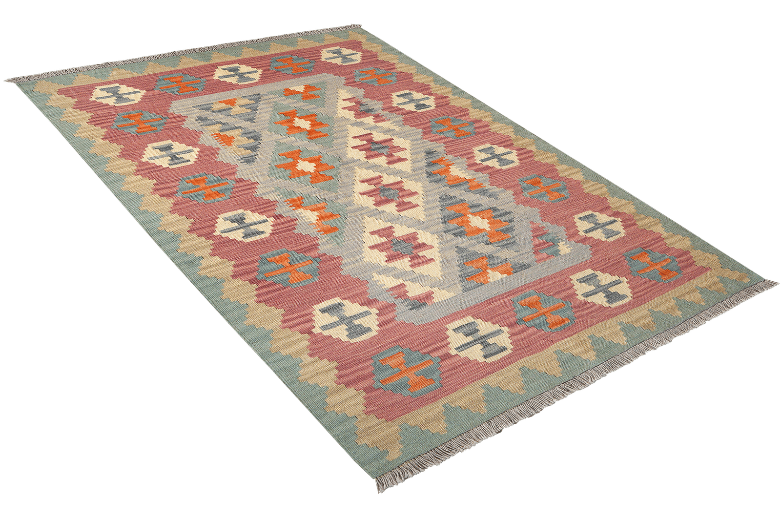 Kelim Gashgai — Handmade, 124x182 cm, Blue, 100% Virgin Wool | View 4