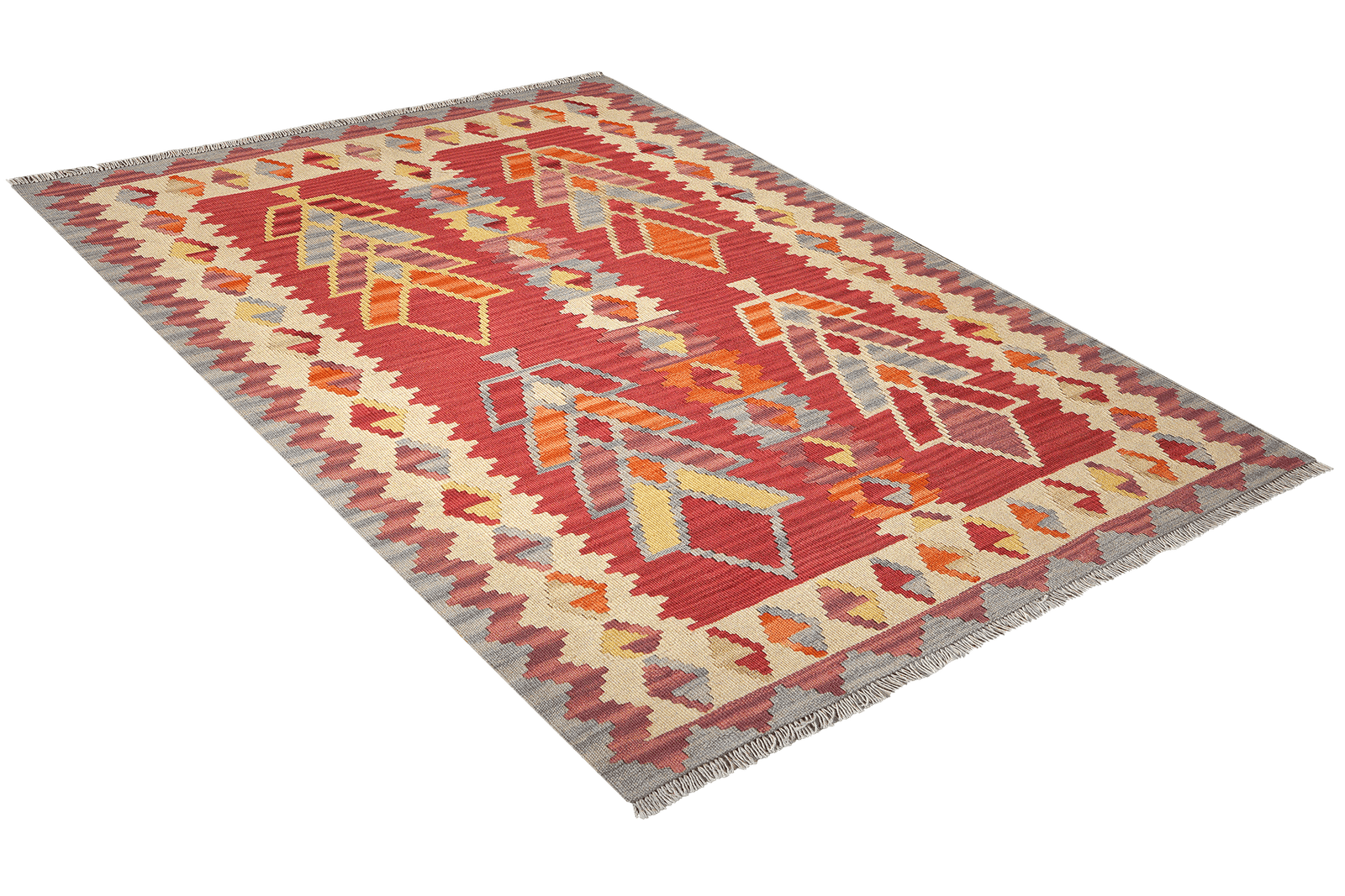 Kelim Gashgai — Handmade, 123x176 cm, Red, 100% Virgin Wool | View 4