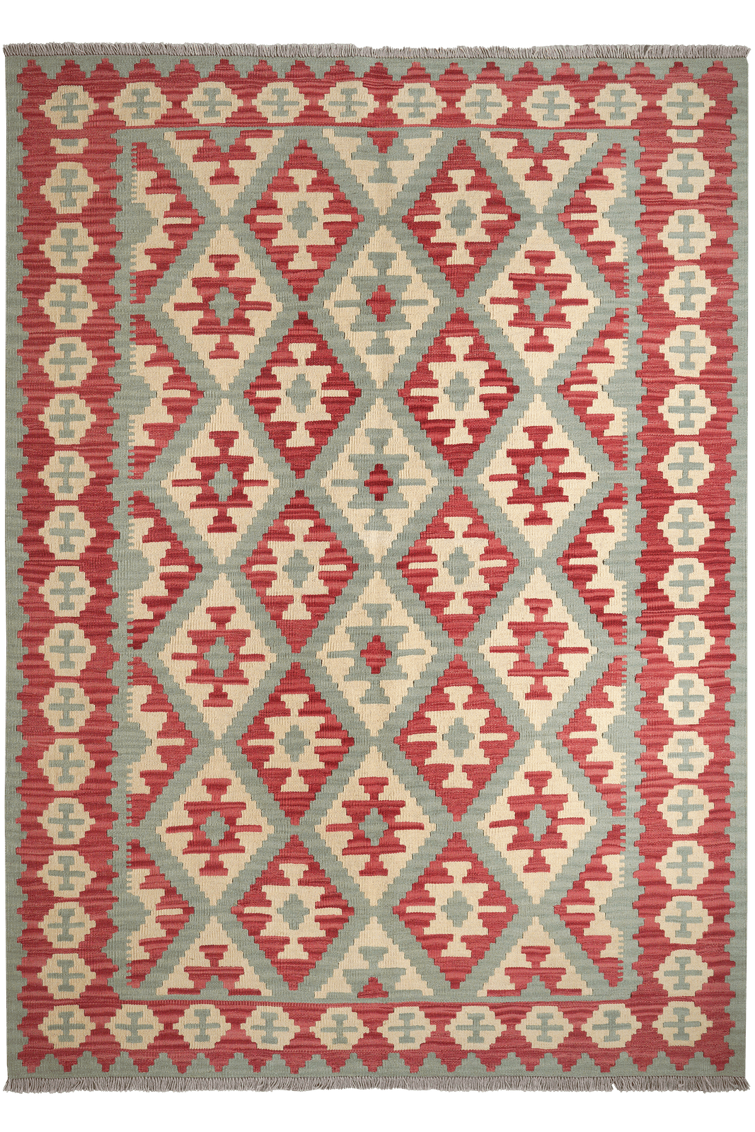 Kelim Gashgai — Handmade, 179x250 cm, Green, 100% Virgin Wool | Main view