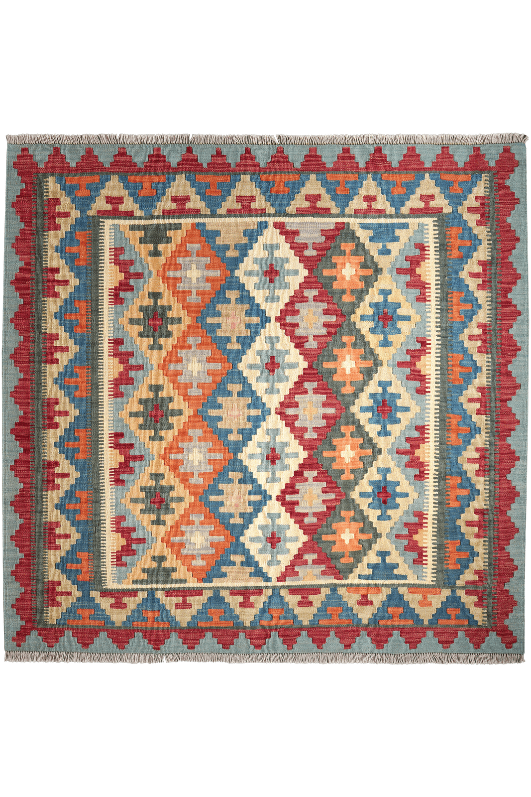 Kelim Gashgai — Handmade, 158x152 cm, Green, 100% Virgin Wool | Main view