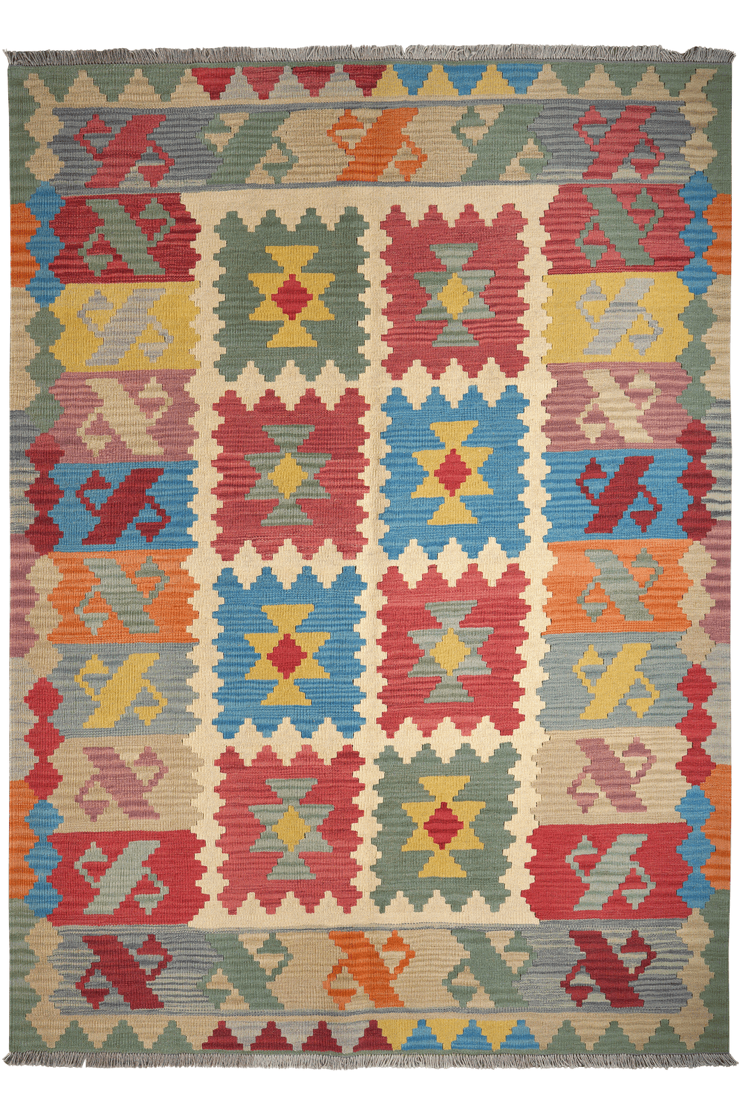 Kelim Gashgai — Handmade, 173x238 cm, Beige, 100% Virgin Wool | Main view
