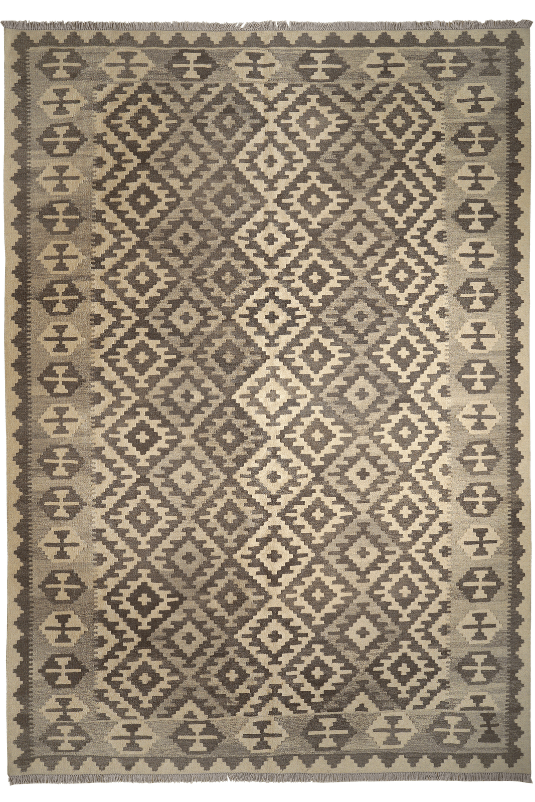 Kelim Gashgai — Handmade, 204x299 cm, Brown, 100% Virgin Wool | Main view