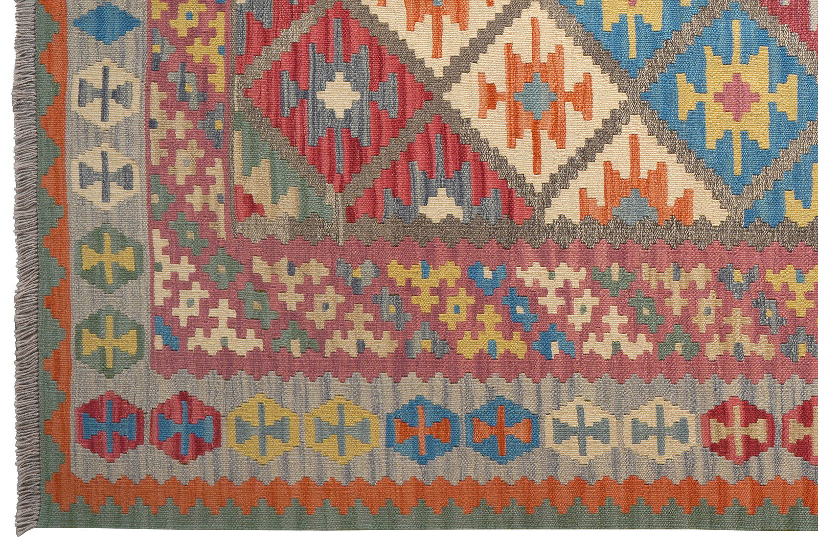 Kelim Gashgai — Handgefertigt, 245x173 cm, Rosa, 100% Virgin Wool | View 4