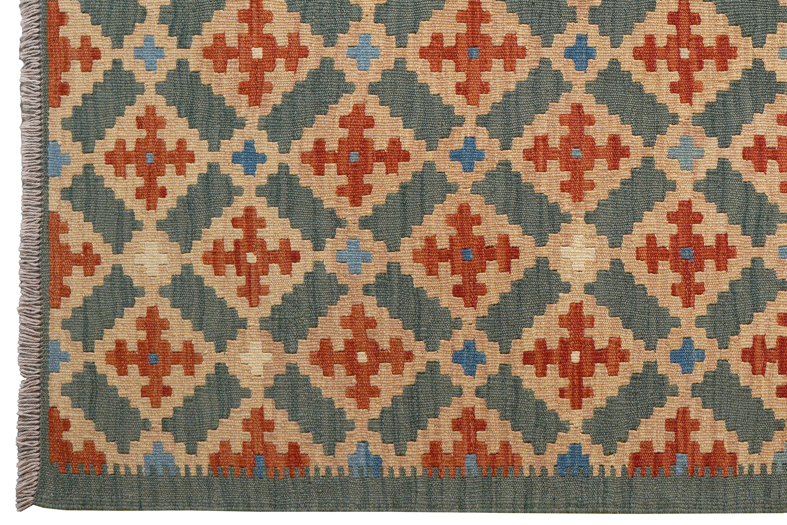 Kelim Gashgai — Handmade, 153x147 cm, Green, 100% Virgin Wool | View 3