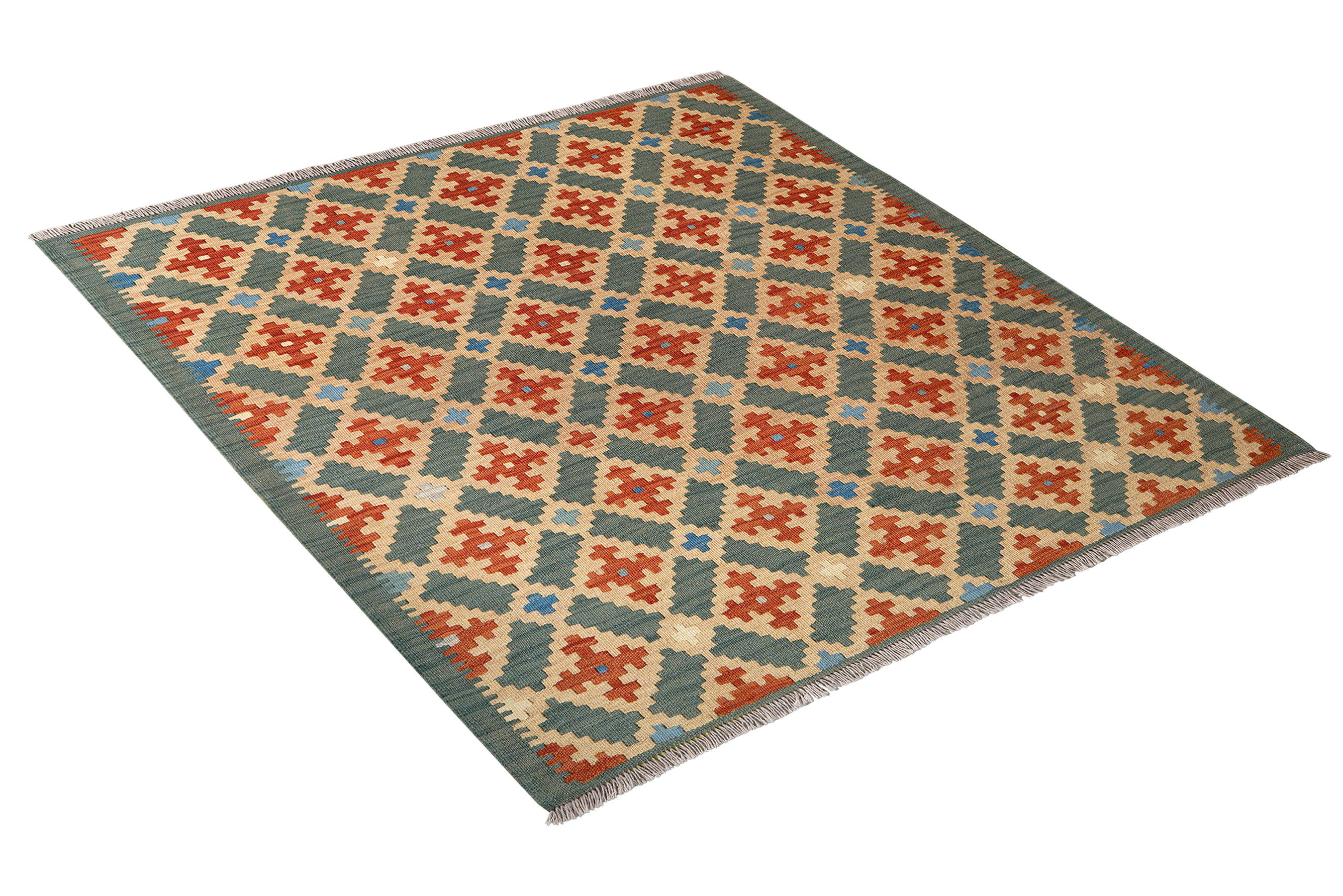 Kelim Gashgai — Handmade, 153x147 cm, Green, 100% Virgin Wool | View 4