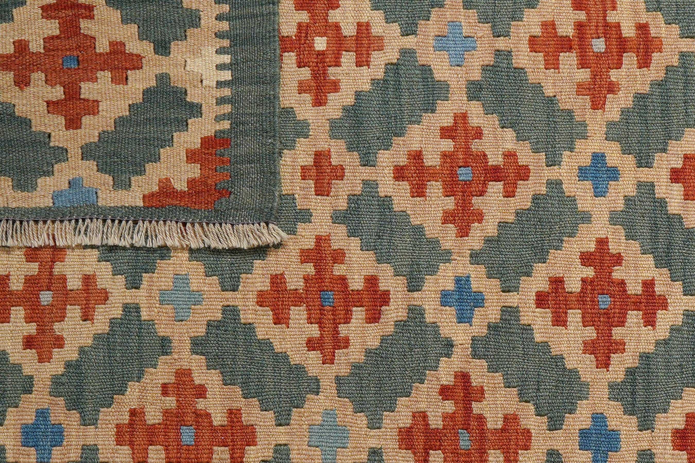 Kelim Gashgai — Handmade, 153x147 cm, Green, 100% Virgin Wool | View 6