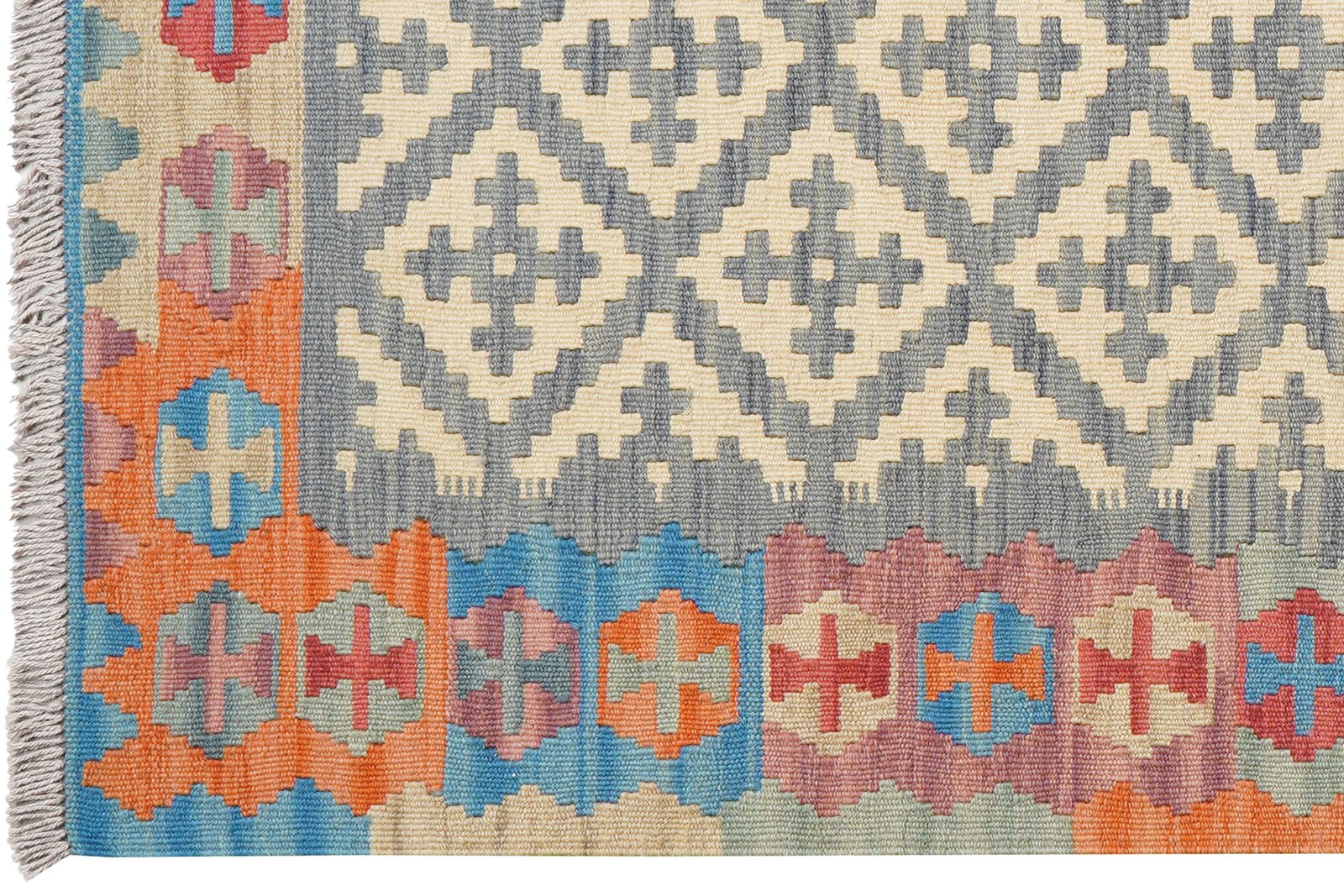 Kelim Gashgai — Handmade, 102x155 cm, Grey, 100% Virgin Wool | View 3