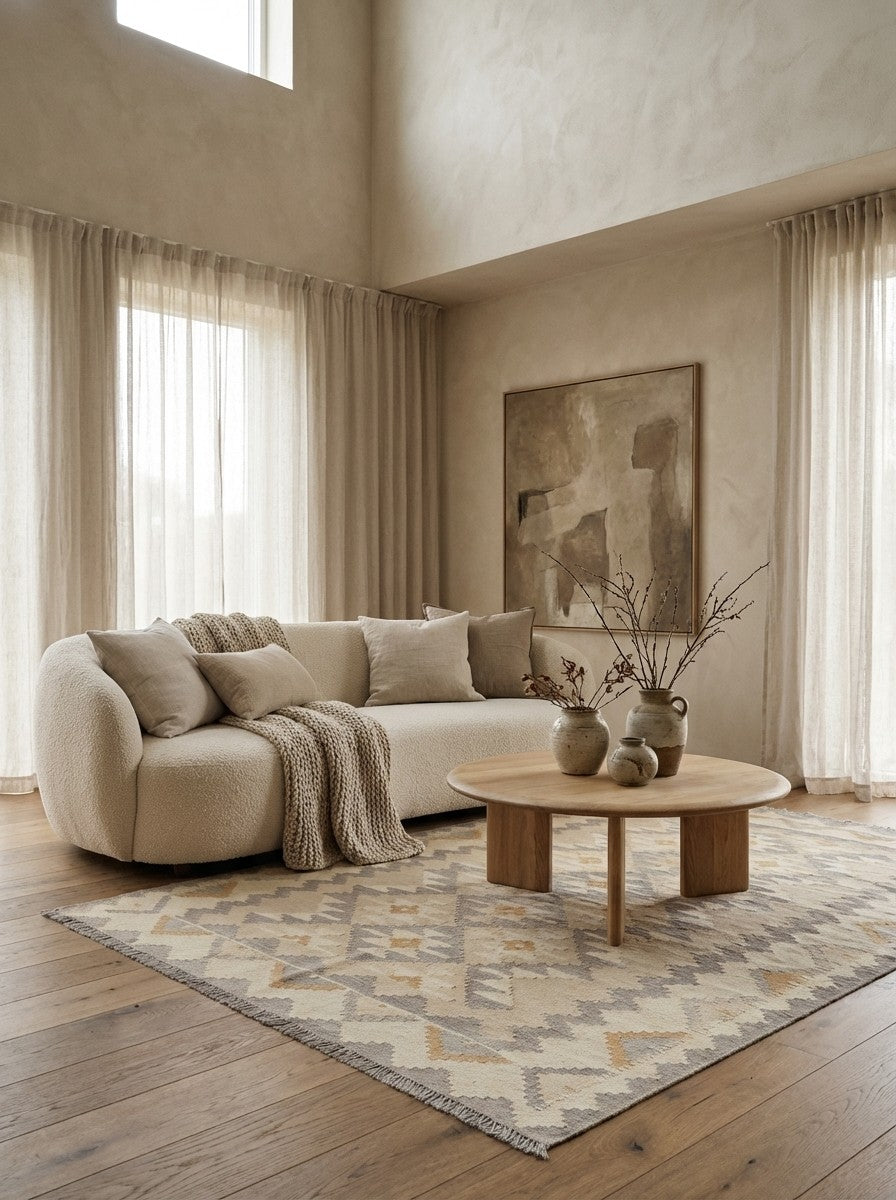 Kelim Gashgai — Handmade, 169x234 cm, Beige, 100% Virgin Wool | Detail view