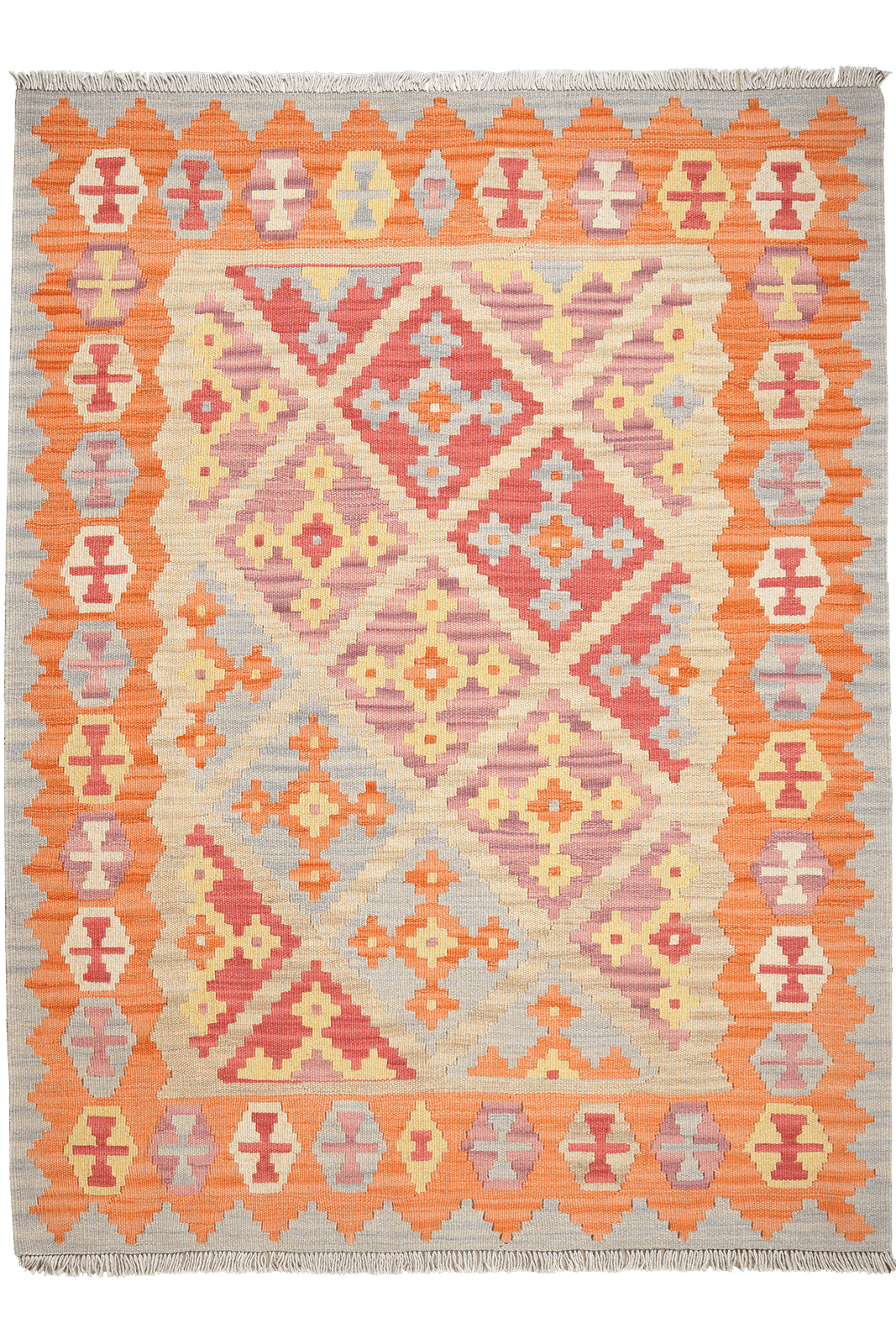Kelim Gashgai — Handmade, 129x170 cm, Beige, 100% Virgin Wool | Main view