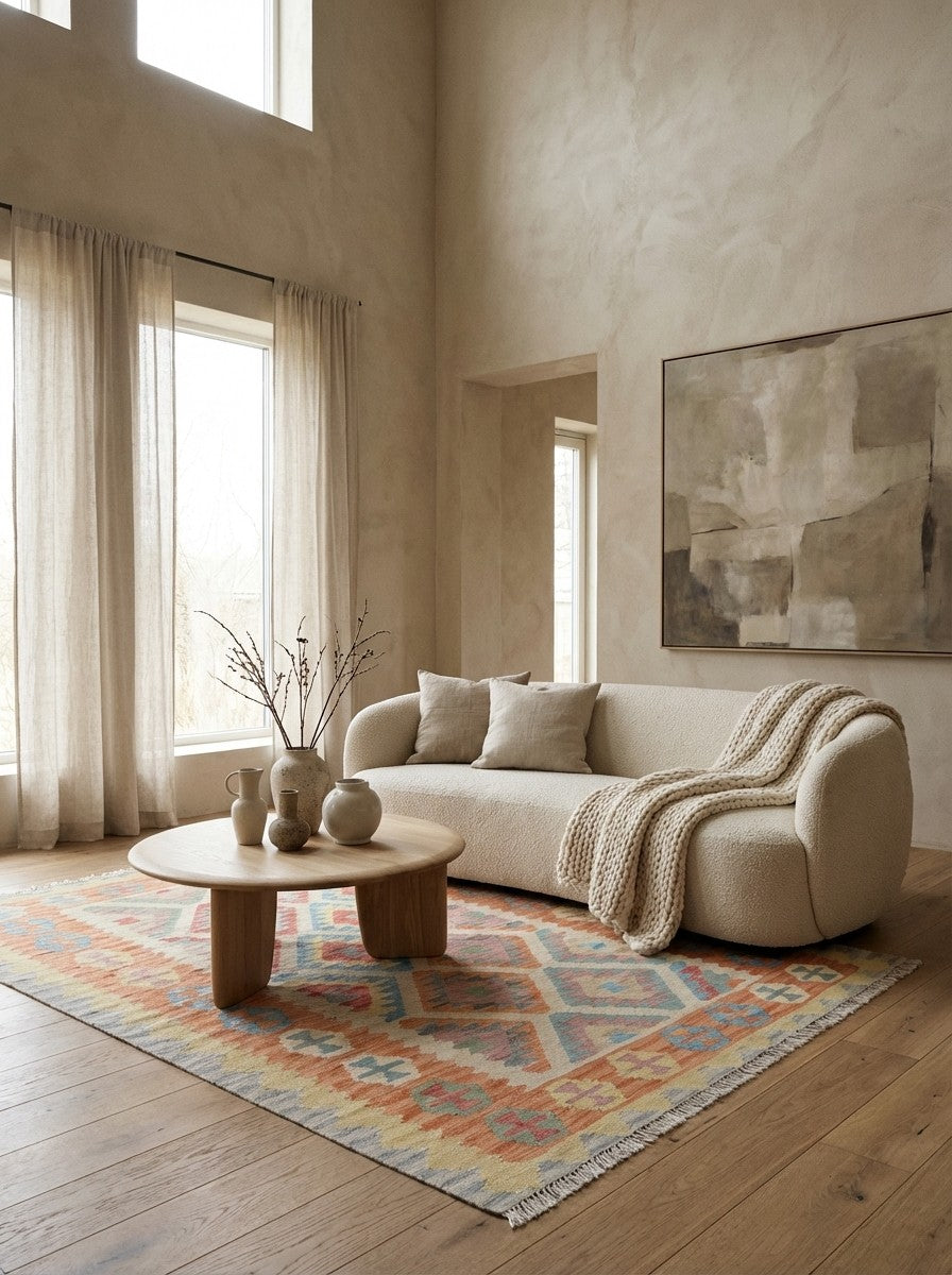 Kelim Gashgai — Handmade, 126x182 cm, Beige, 100% Virgin Wool | Detail view
