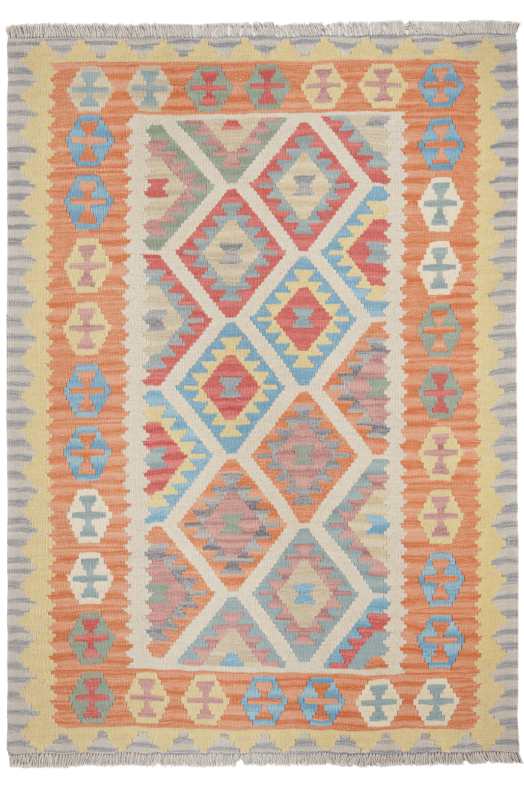 Kelim Gashgai — Handmade, 126x182 cm, Beige, 100% Virgin Wool | Main view
