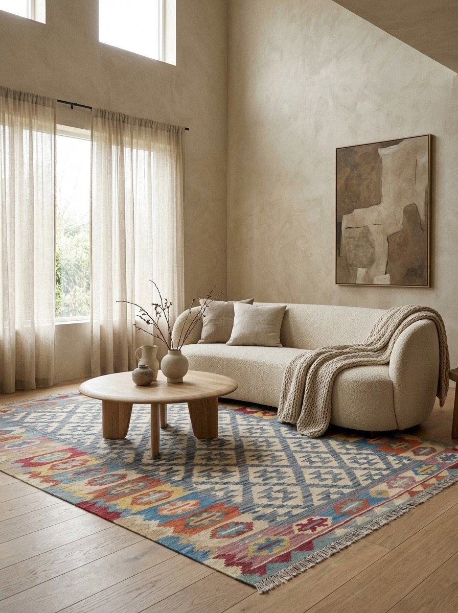 Kelim Gashgai — Handgefertigt, 250x177 cm, Bunt, 100% Virgin Wool | Detail view