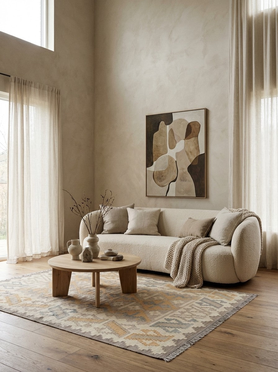 Kelim Gashgai — Handmade, 124x174 cm, Grey, 100% Virgin Wool | Detail view