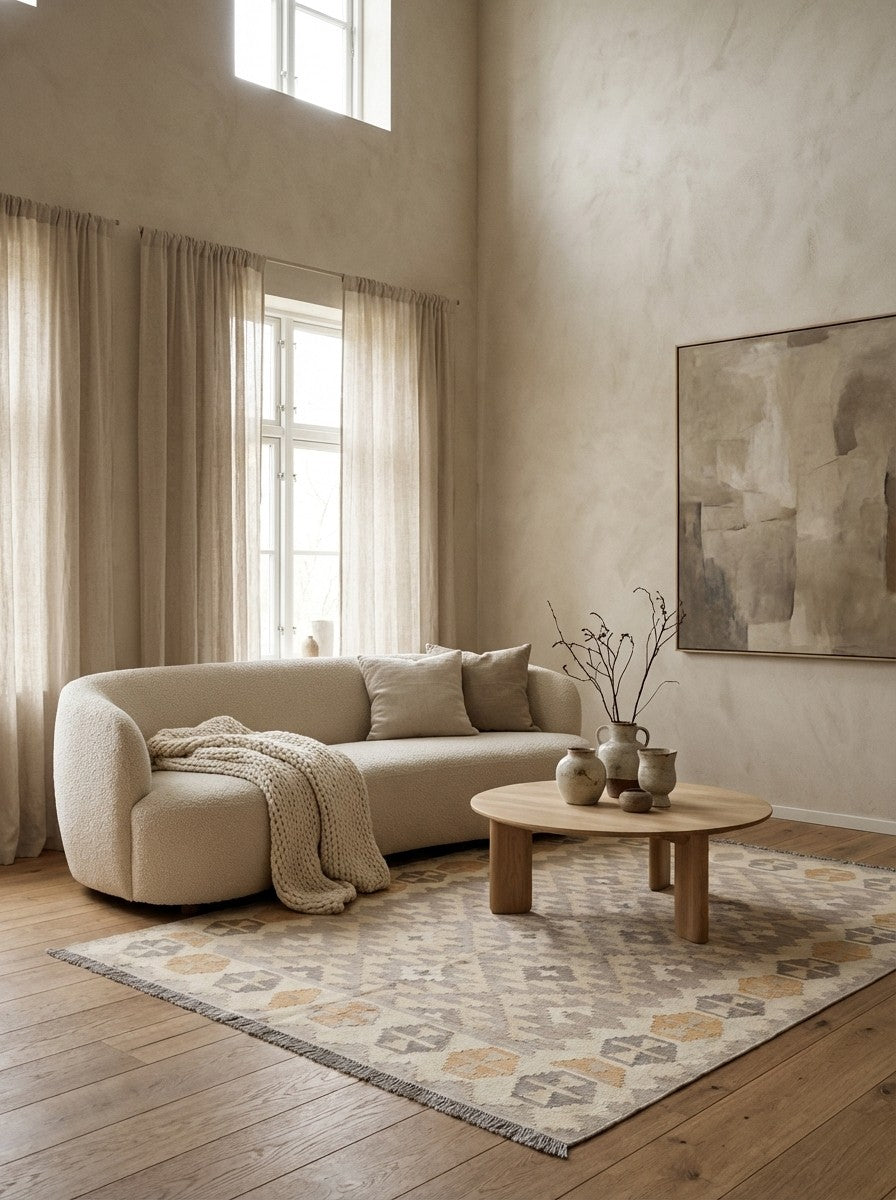 Kelim Gashgai — Handmade, 174x234 cm, Grey, 100% Virgin Wool | Detail view
