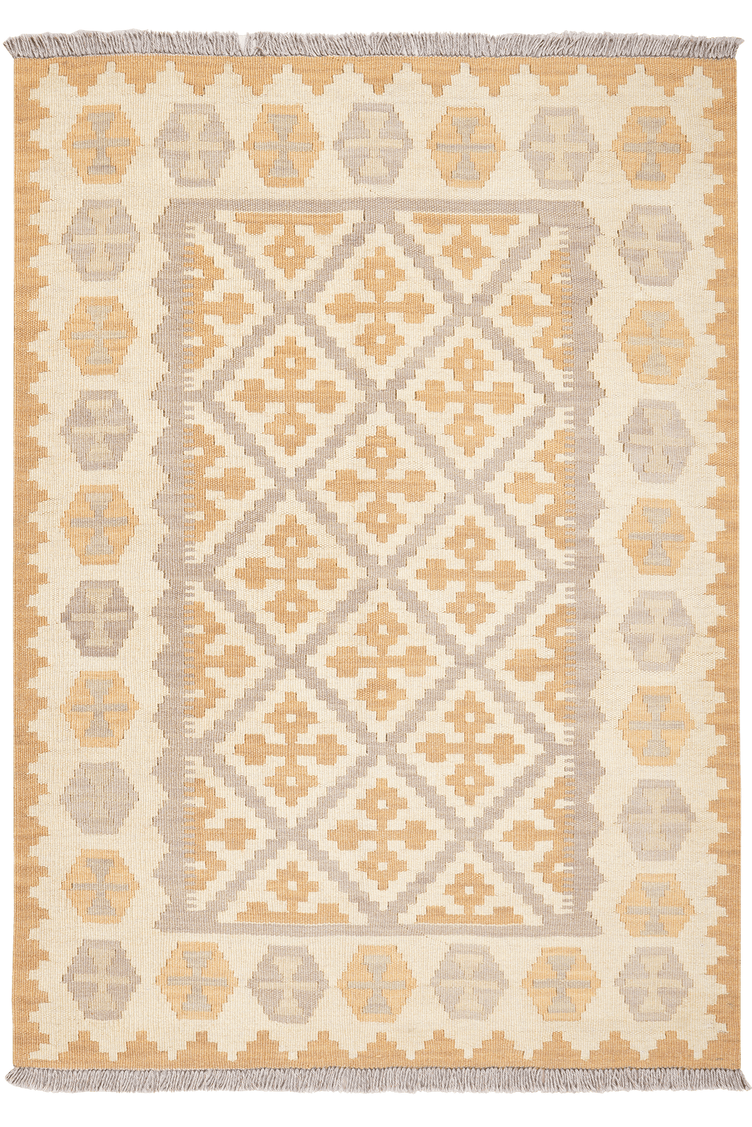 Kelim Gashgai — Handmade, 105x147 cm, Grey, 100% Virgin Wool | Main view