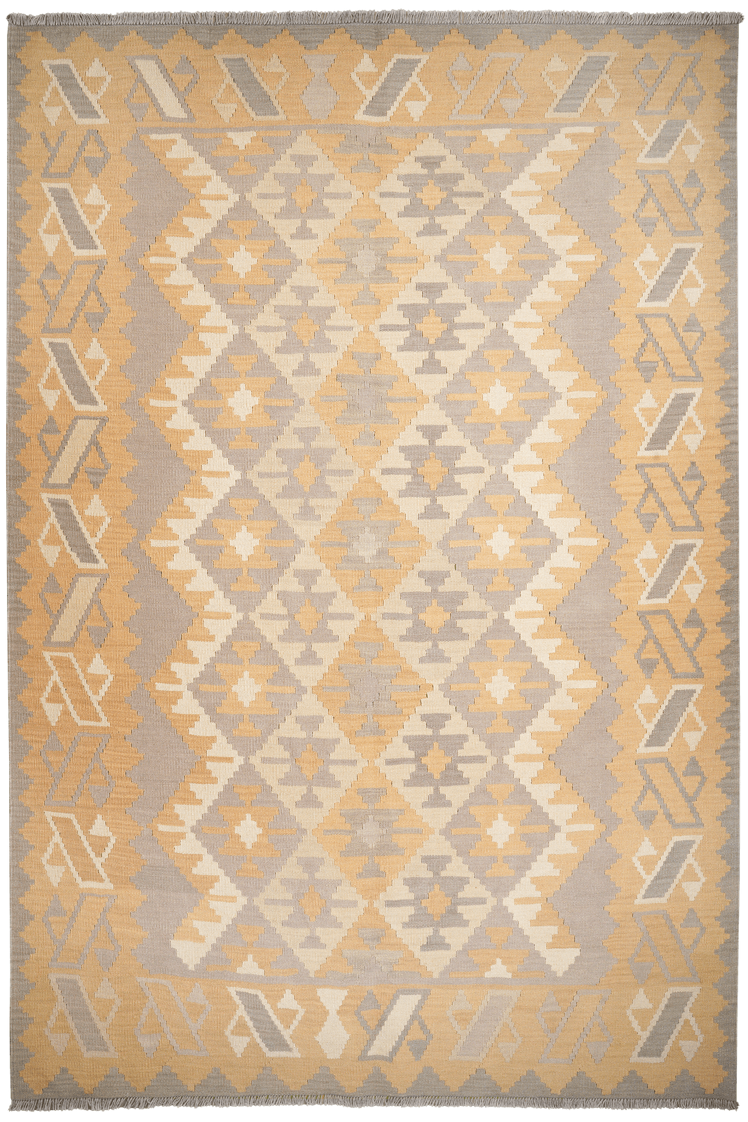 Kelim Gashgai — Handmade, 197x294 cm, Beige, 100% Virgin Wool | Main view