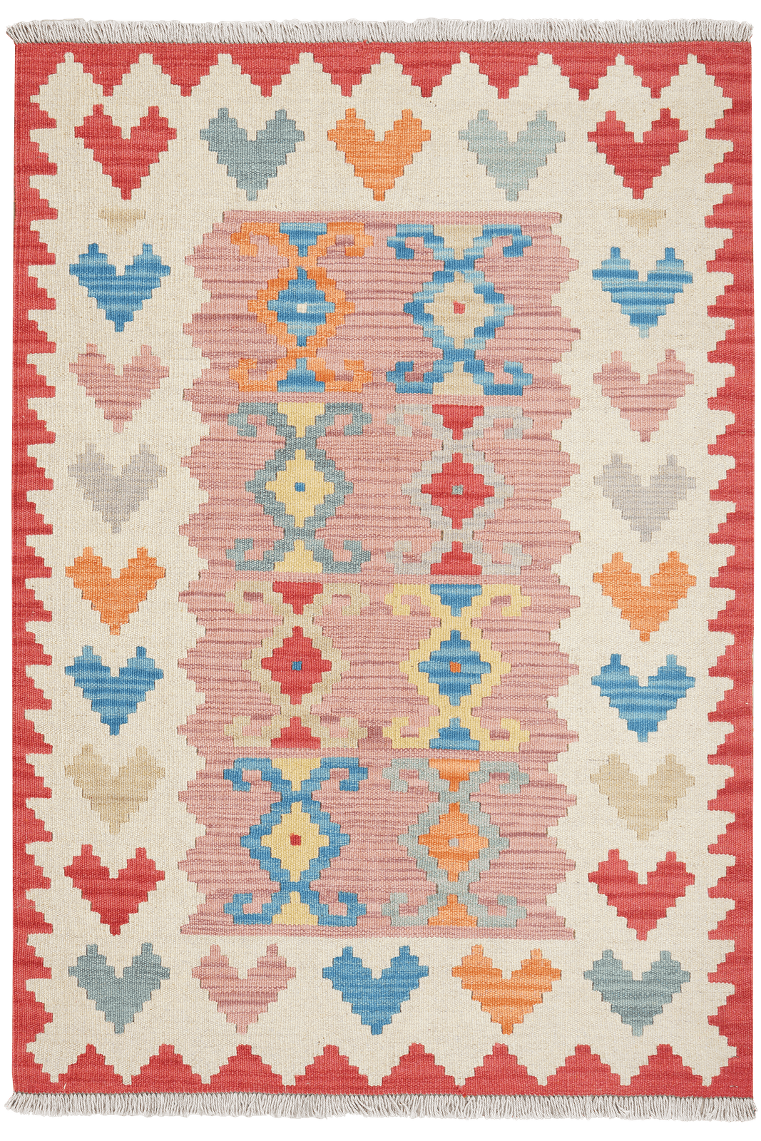Kelim Gashgai — Handmade, 101x146 cm, Pink, 100% Virgin Wool | Main view