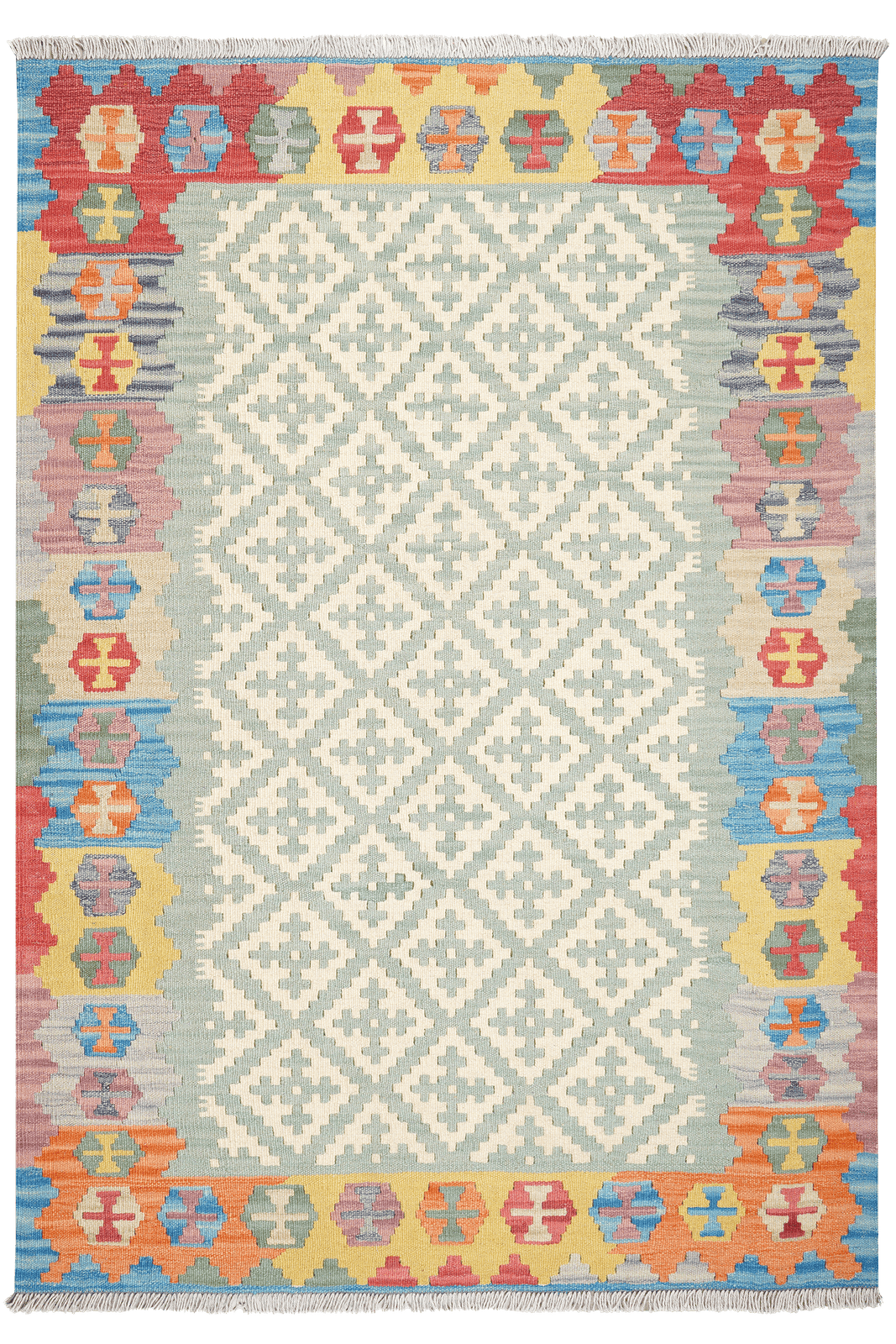 Kelim Gashgai — Handmade, 125x182 cm, Beige, 100% Virgin Wool | Main view