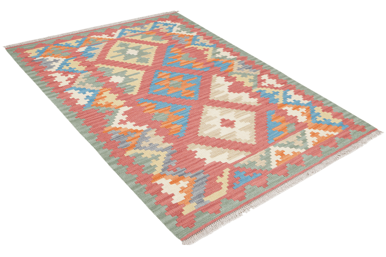 Kelim Gashgai — Handmade, 105x147 cm, Red, 100% Virgin Wool | View 4