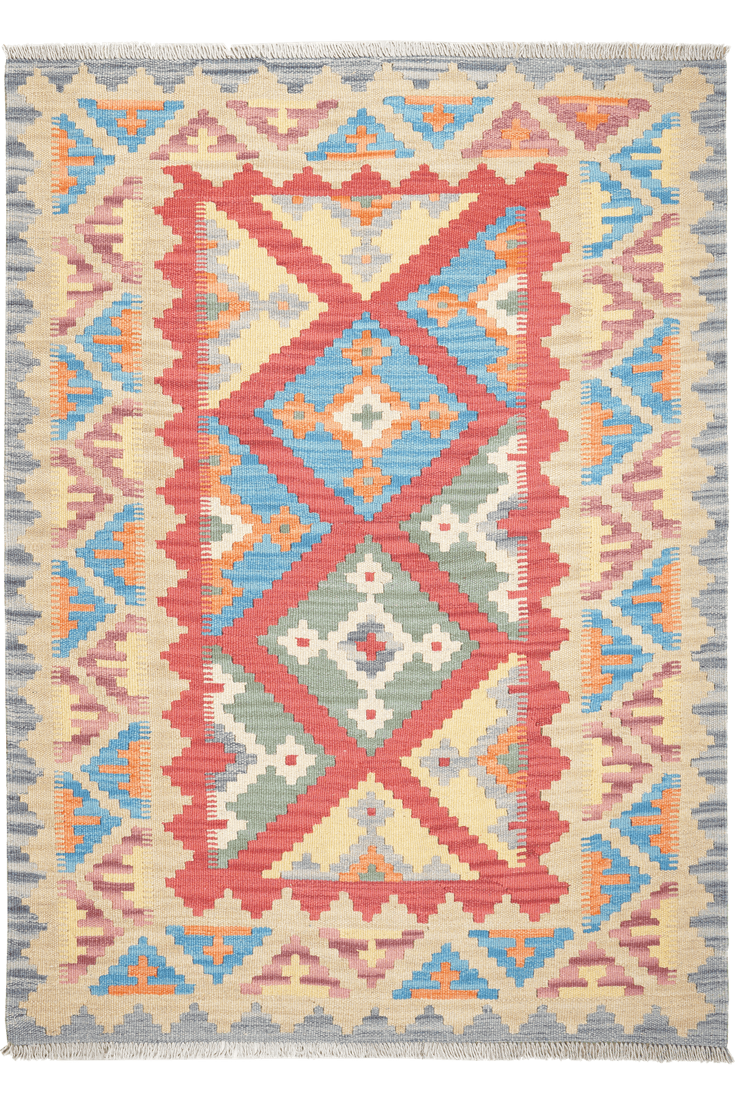 Kelim Gashgai — Handmade, 123x171 cm, Red, 100% Virgin Wool | Main view